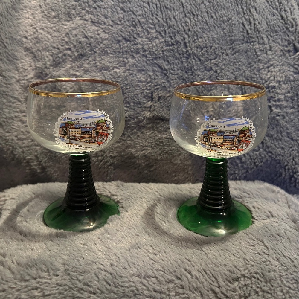 Set Of 2 Vintage Luminarc France Wine Glass/Goblet Souvenir Germany